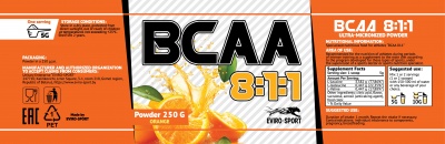 Комплекс аминокислот Eviro-sport BCAA 8:1:1 со вкусом Апельсин 250гр